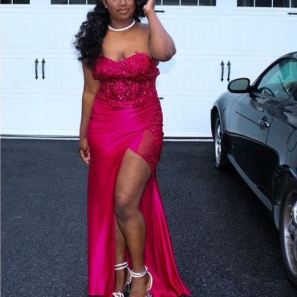 Carina Red Satin Corset Gown- Prom dress